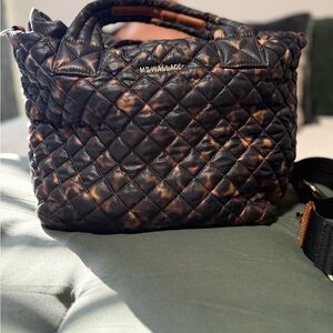 MZ Wallace Quilted Tote in Black and Camel Tortoiseshell